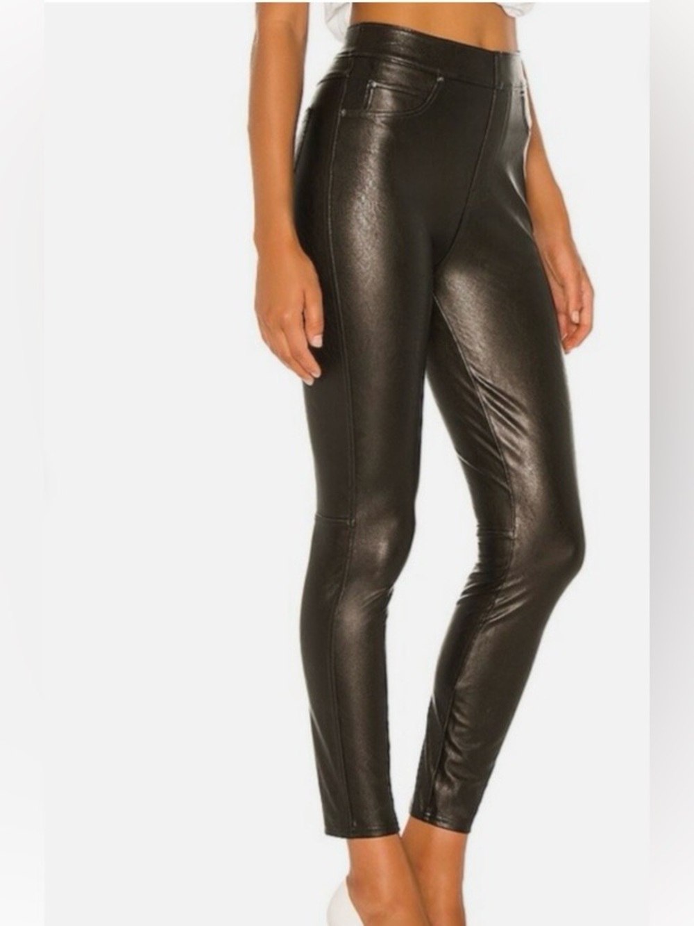 SPANX Faux Leather Skinny Pants Black High Waist Ankle Length Size Large